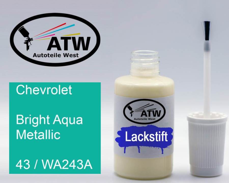 Chevrolet, Bright Aqua Metallic, 43 / WA243A: 20ml Lackstift, von ATW Autoteile West.